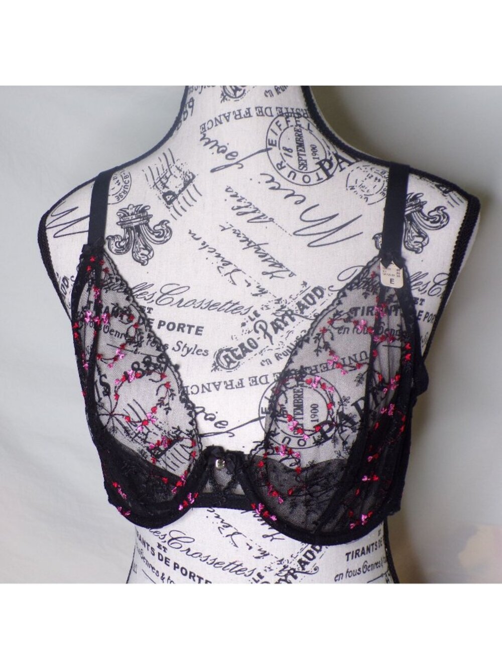 🆕ETAM Sheer Tulle Embroidered Heart Underwire Bra 36E